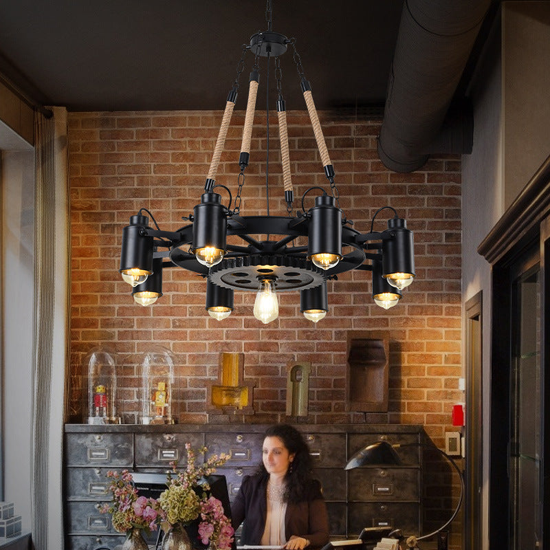 Epoch Industrial LED Pendant Light Black Metal/Rope Cafe/Bar - Neutral Decor
