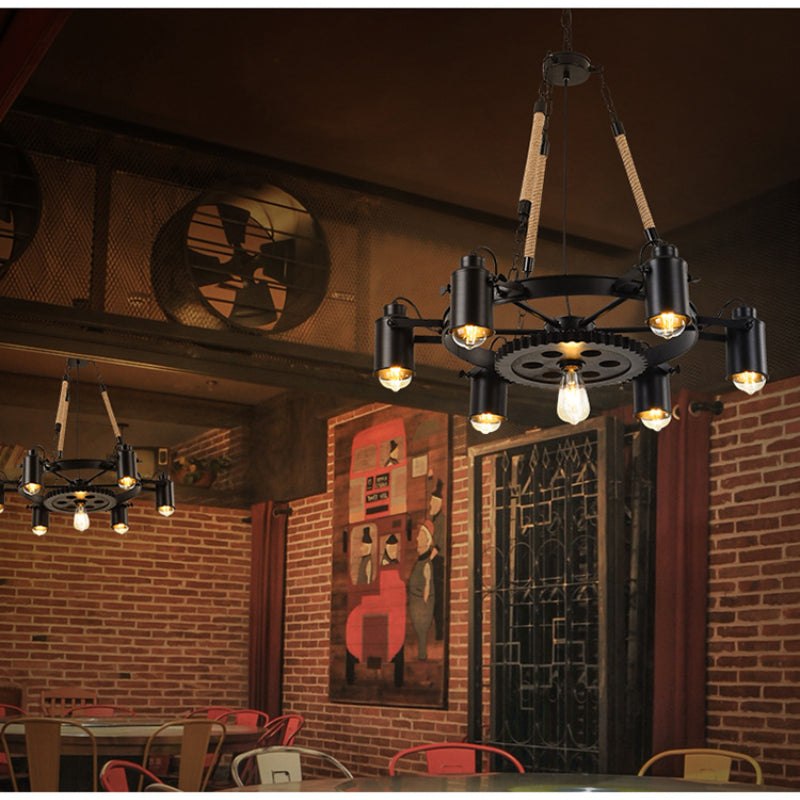 Epoch Industrial LED Pendant Light Black Metal/Rope Cafe/Bar - Neutral Decor
