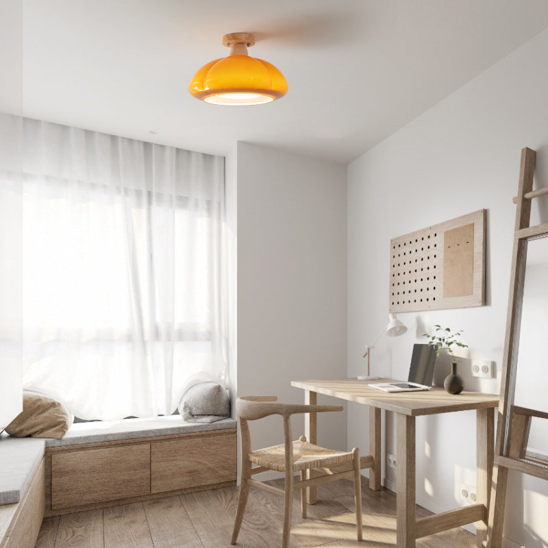 Valentina Modern LED Flush Mount Ceiling Light Glass Wood Living Room - Neutral Decor