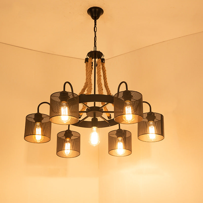 Epoch Vintage LED Pendant Light Black Rope/Metal Living Room - Neutral Decor