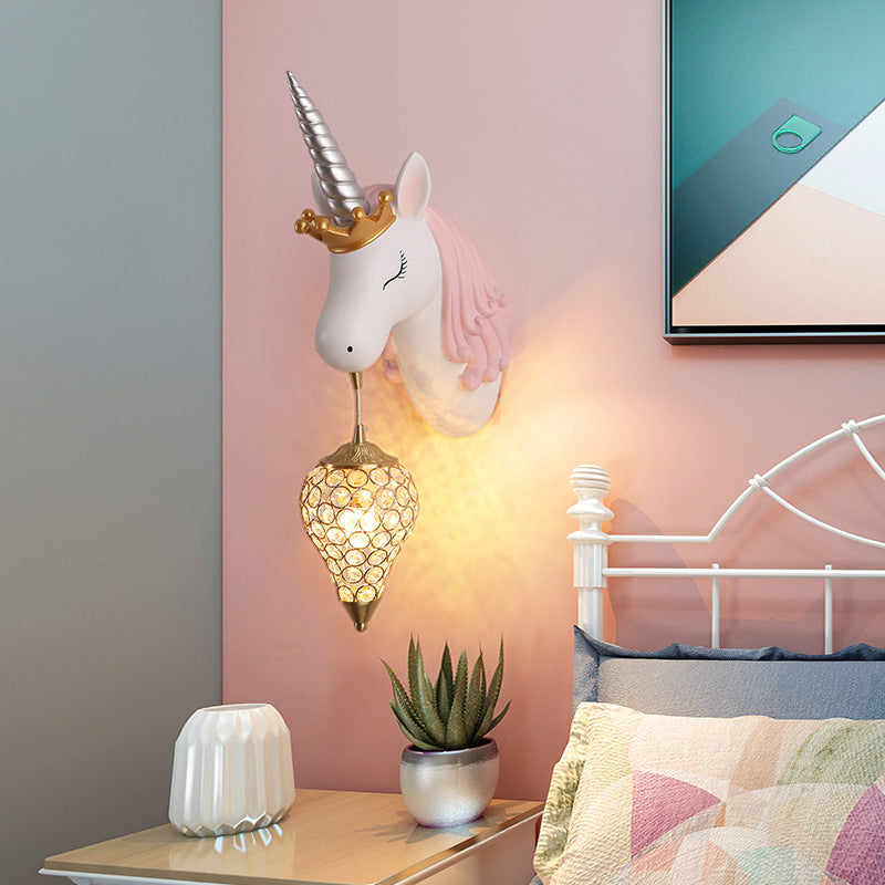 Arisha Modern Unicorn/Strawberry Art Wall Lamp, Pink/Blue - Neutral Decor