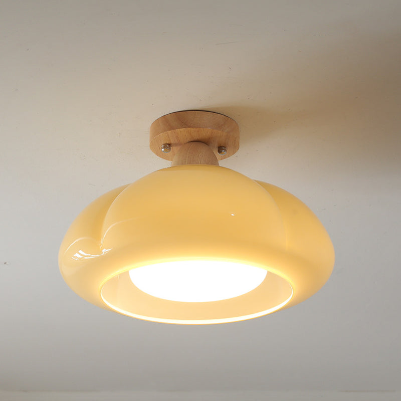 Valentina Modern LED Flush Mount Ceiling Light Glass Wood Living Room - Neutral Decor