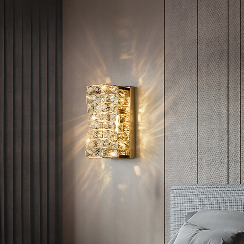 Kristy Modern Rectangular Vanity Metal Crystal LED Wall Lamp - Neutral Decor