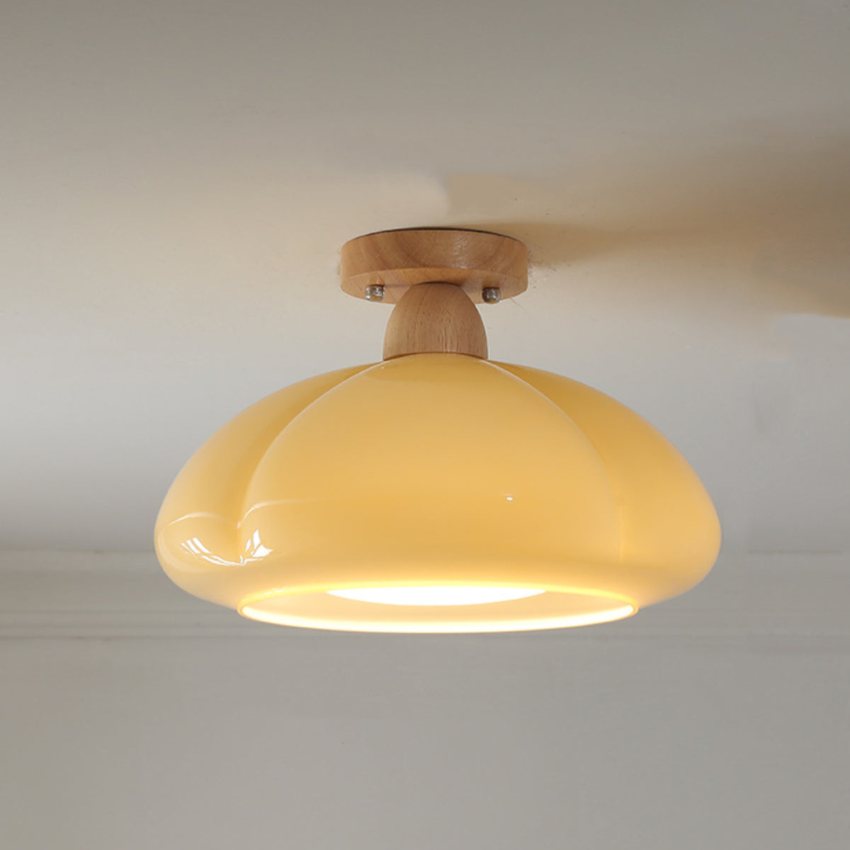 Valentina Modern LED Flush Mount Ceiling Light Glass Wood Living Room - Neutral Decor