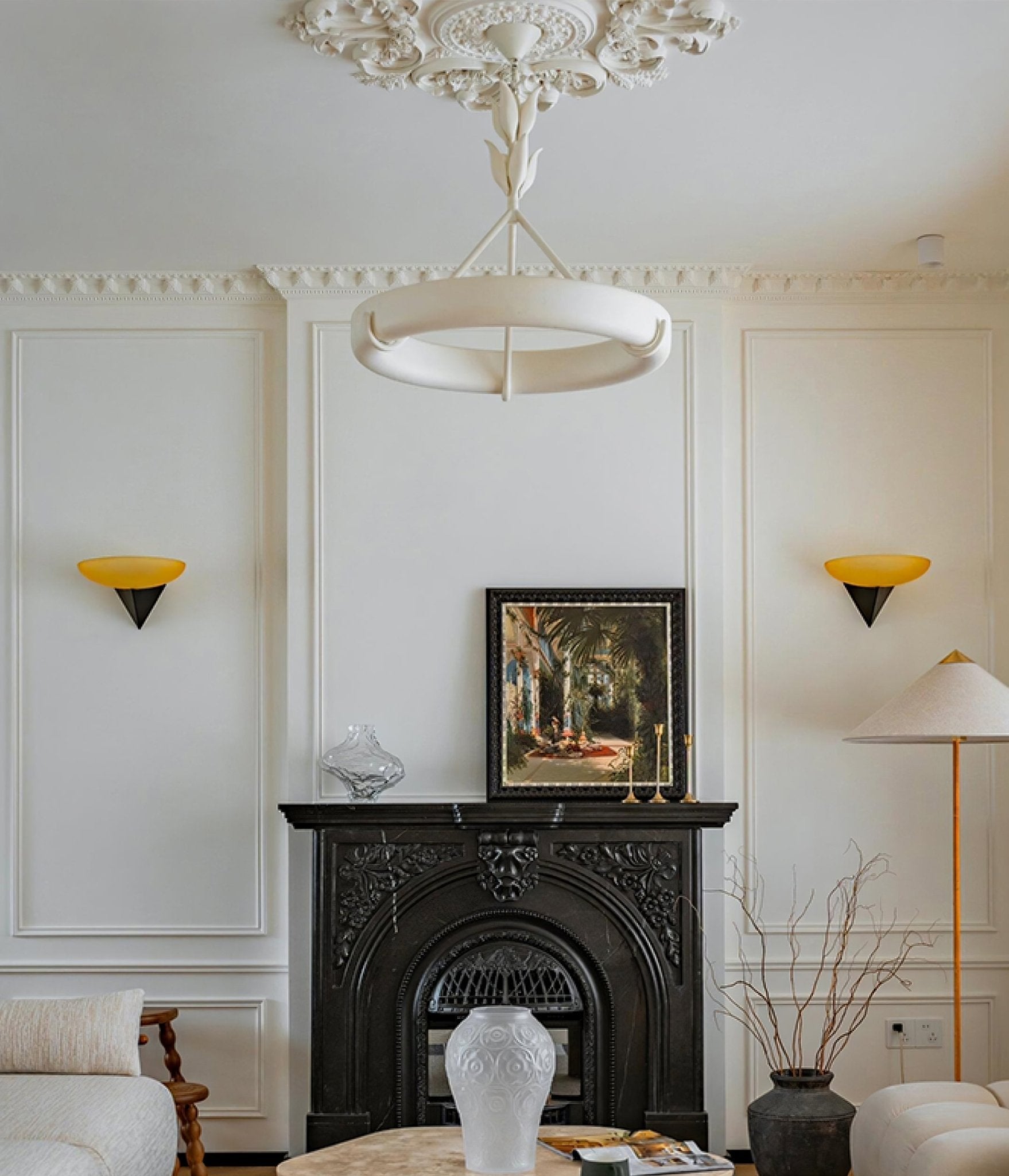Eixor Chandelier Plaster White Floral Shape Minimalist-Neutral Decor