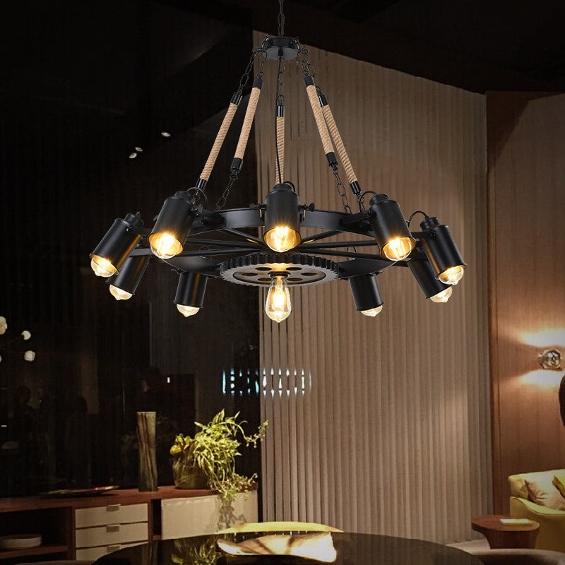 Epoch Industrial LED Pendant Light Black Metal/Rope Cafe/Bar - Neutral Decor