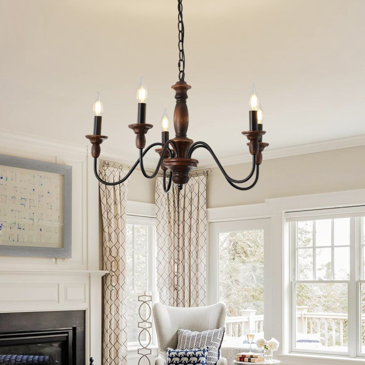 Silva Industrial Design LED Indoor Pendant Light Brown Wood Metal Bedroom/Living Room/Kitchen Island - Neutral Decor
