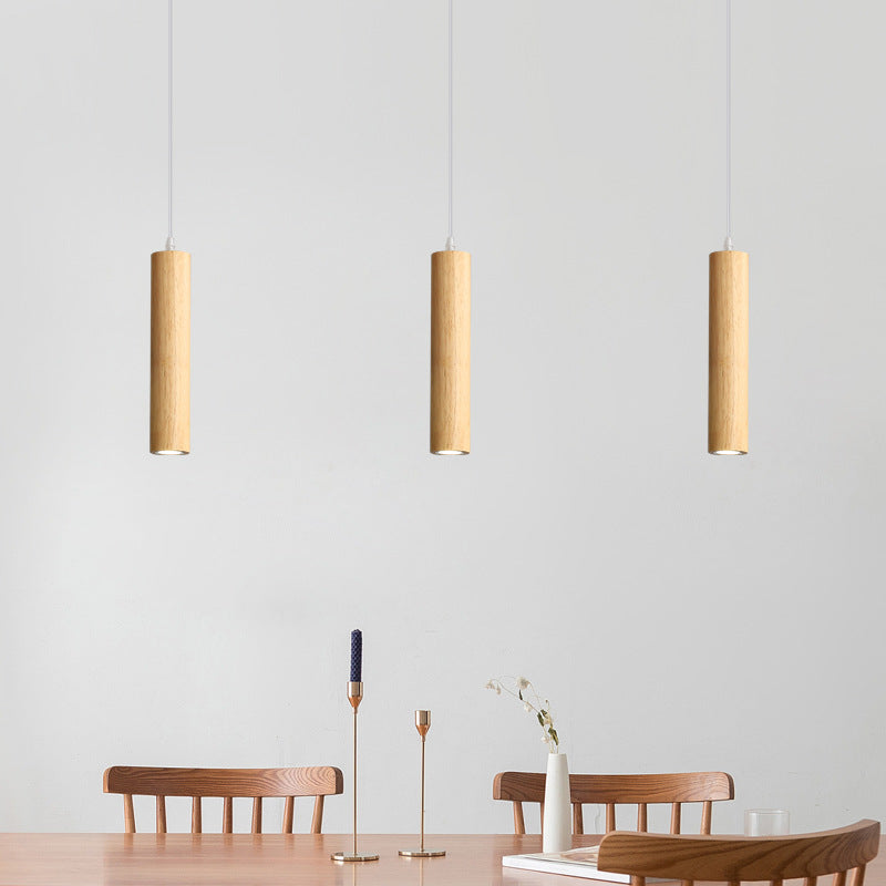 Muto Cylindrical Wood Pendant Light, for Bedroom & Kitchen Island - Neutral Decor