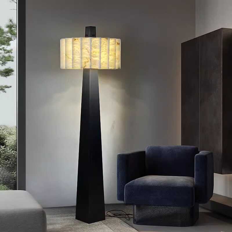 Wolve Alabaster Obelisk Floor Lamp-Neutral Decor