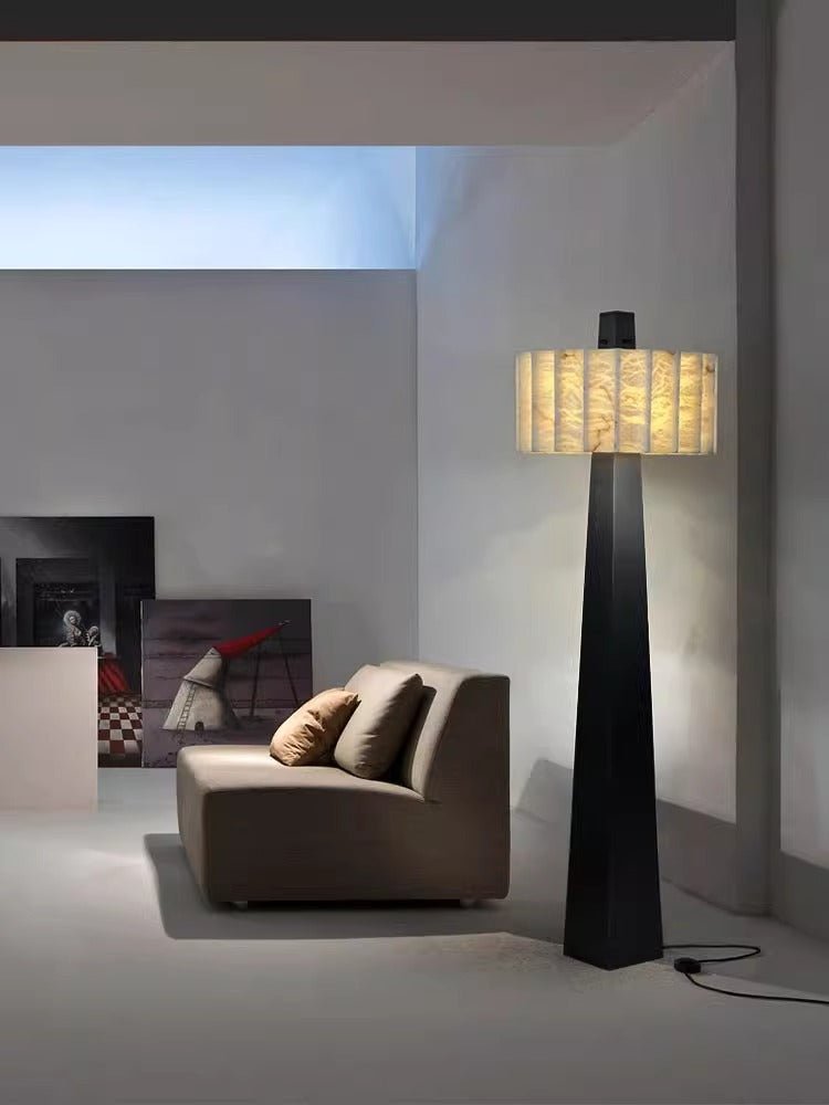 Wolve Alabaster Obelisk Floor Lamp-Neutral Decor
