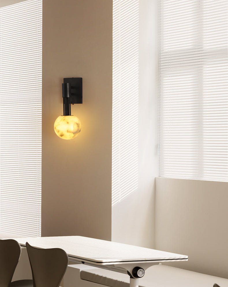 Rykde Alabaster Globe Indoor Wall Sconce-Neutral Decor