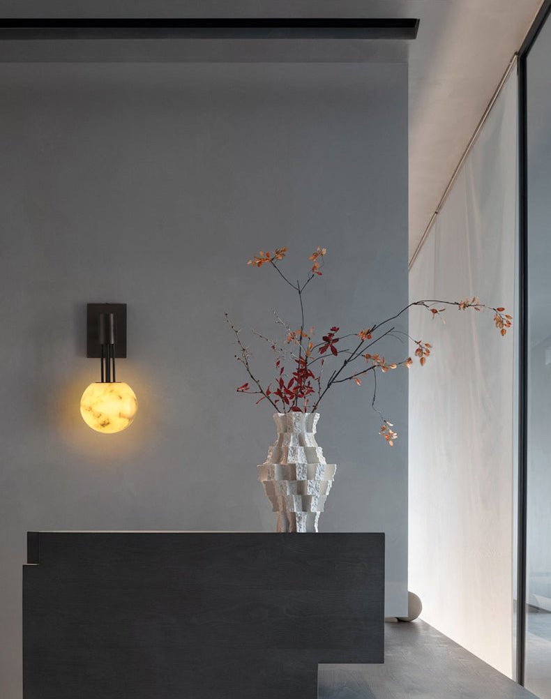 Rykde Alabaster Globe Indoor Wall Sconce-Neutral Decor