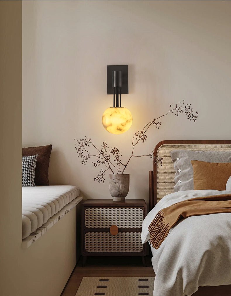 Rykde Alabaster Globe Indoor Wall Sconce-Neutral Decor