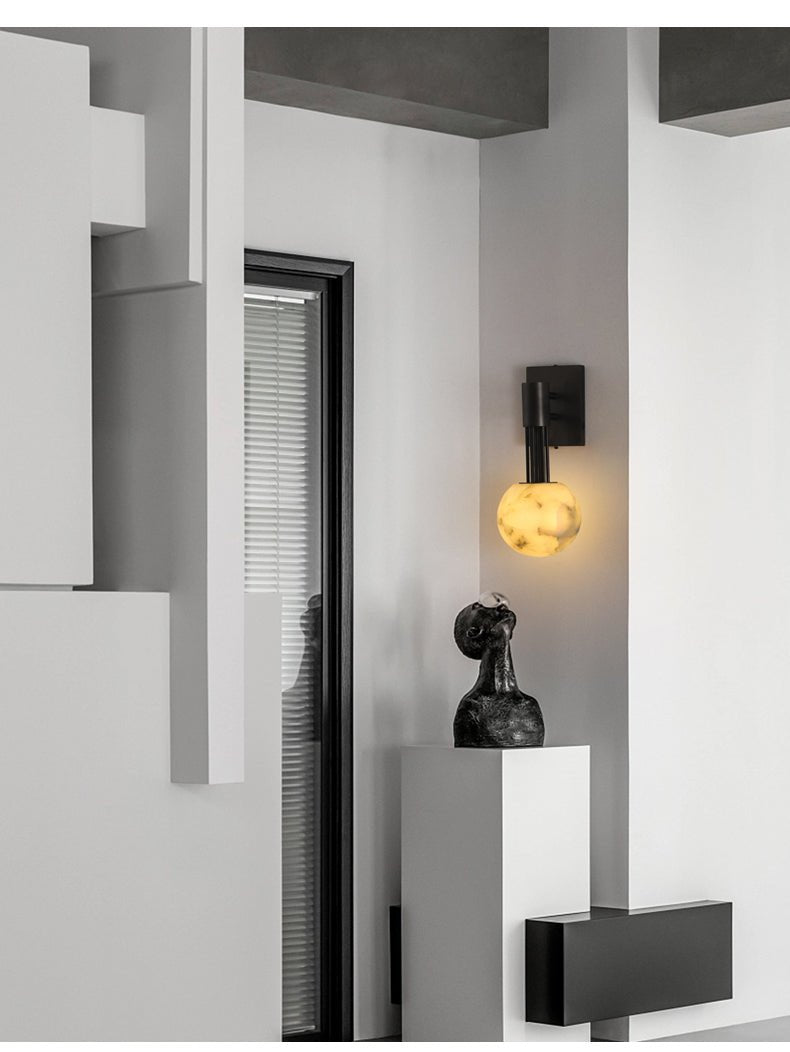 Rykde Alabaster Globe Indoor Wall Sconce-Neutral Decor