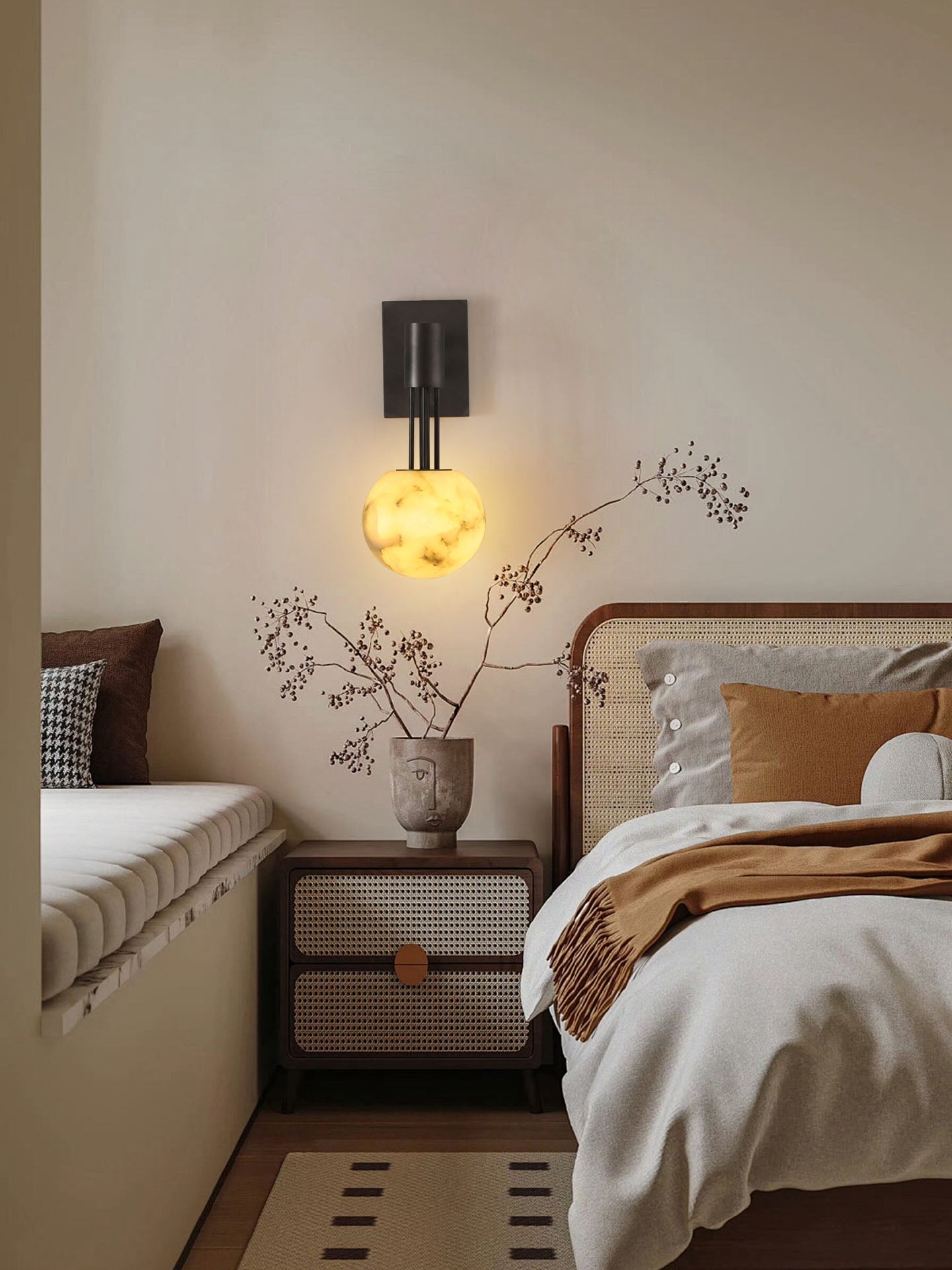Rykde Alabaster Globe Indoor Wall Sconce-Neutral Decor