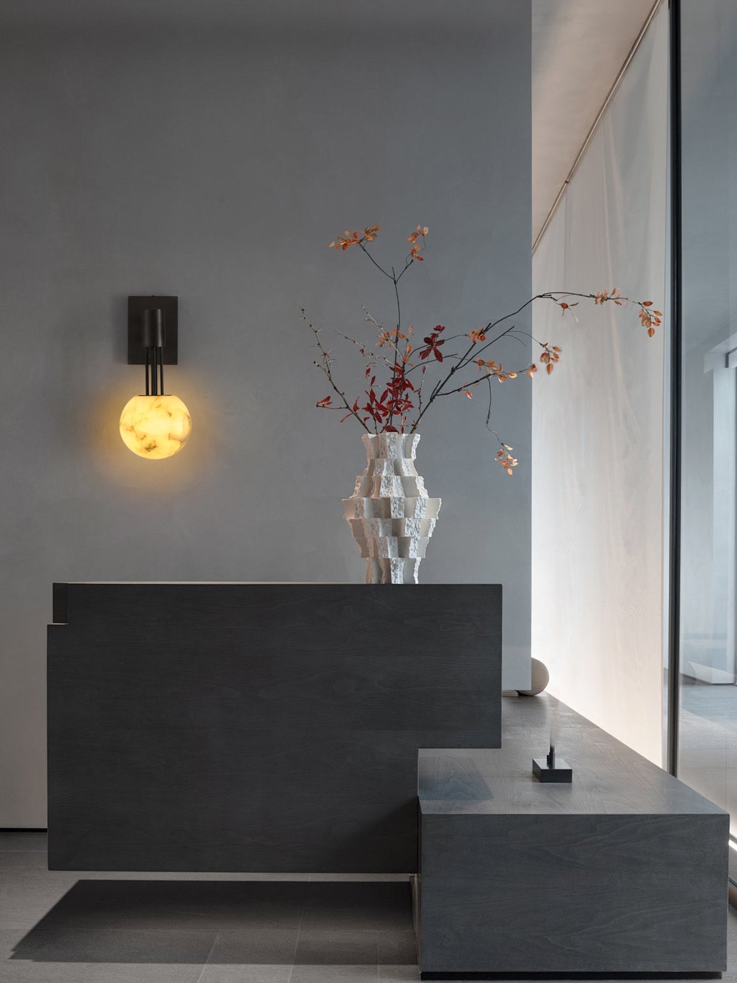 Rykde Alabaster Globe Indoor Wall Sconce-Neutral Decor