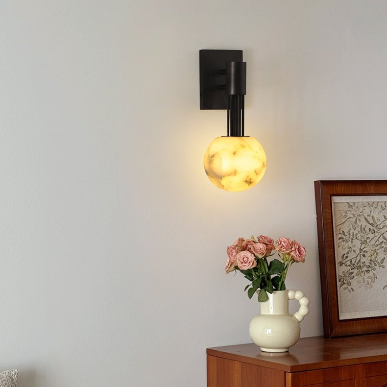 Rykde Alabaster Globe Indoor Wall Sconce-Neutral Decor