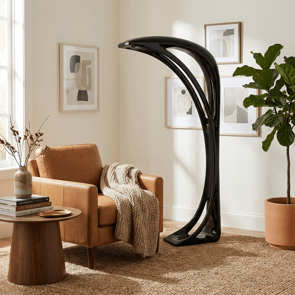 Obsidian Curve Floor Lamp-Neutral Decor