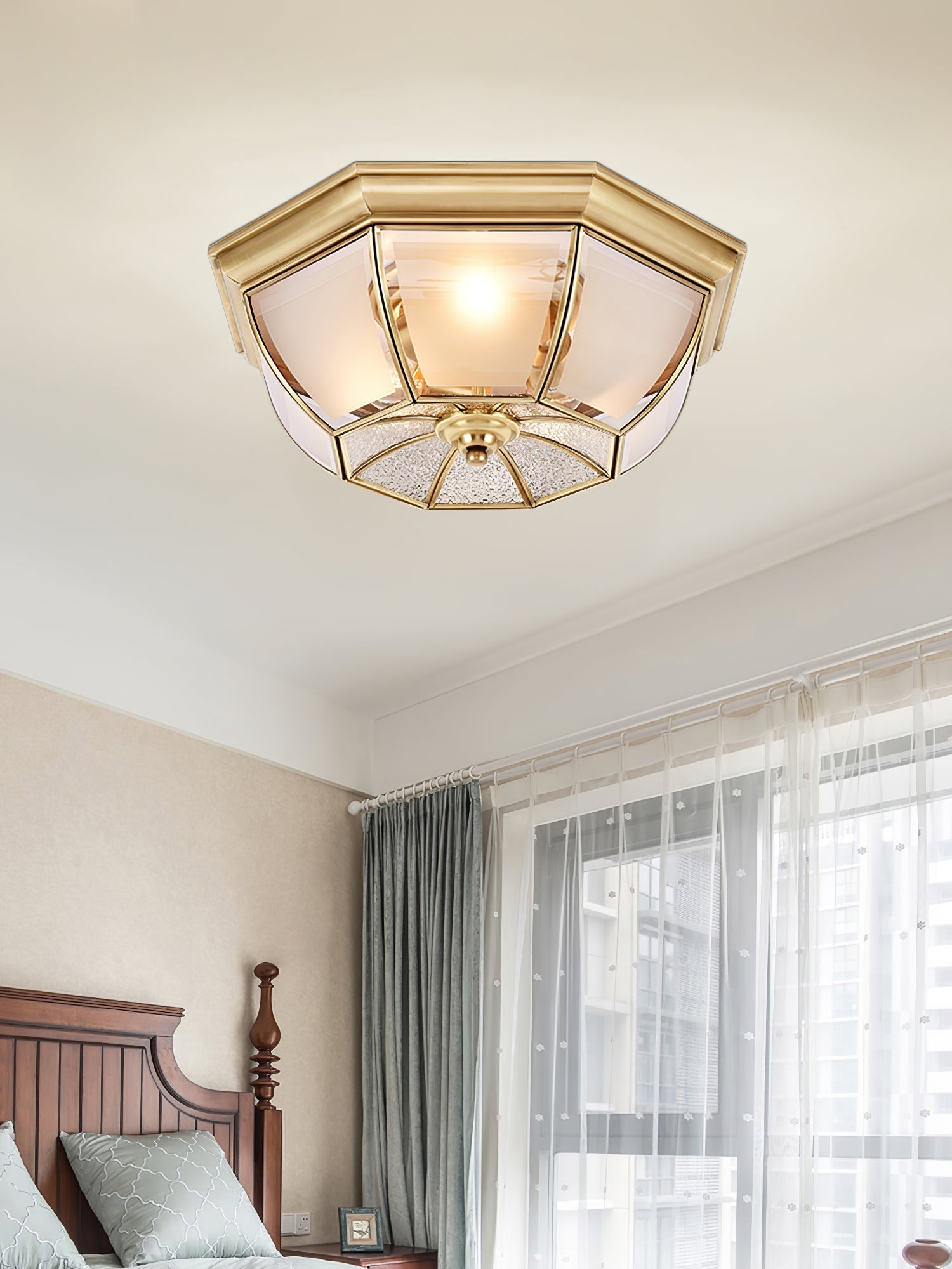 Vorenis Bowl Shaped Brass Glass Ceiling Lamp-Neutral Decor