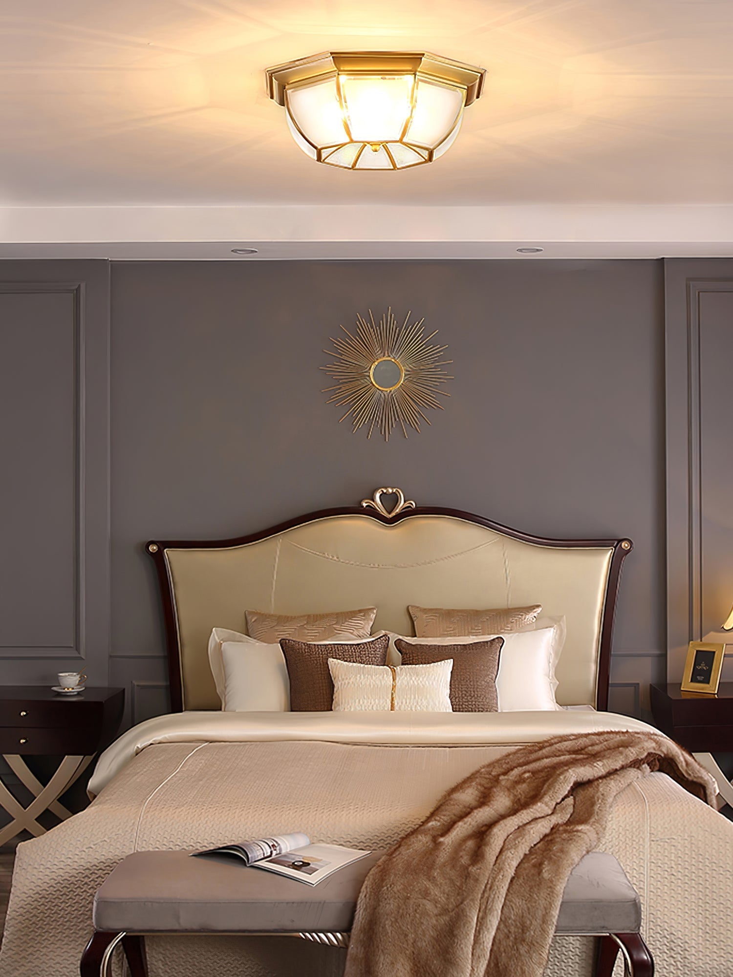 Vorenis Bowl Shaped Brass Glass Ceiling Lamp-Neutral Decor