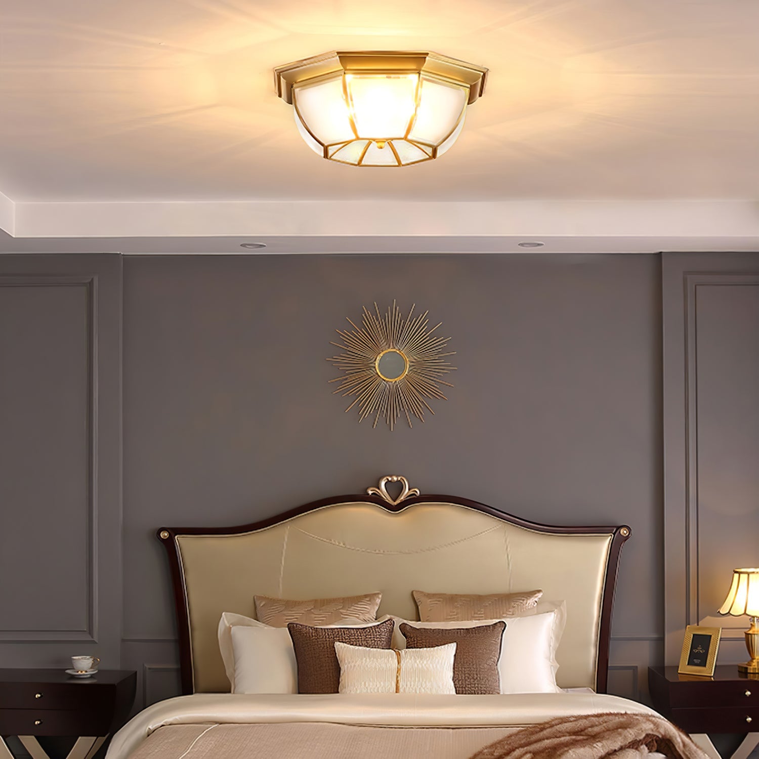 Vorenis Bowl Shaped Brass Glass Ceiling Lamp-Neutral Decor