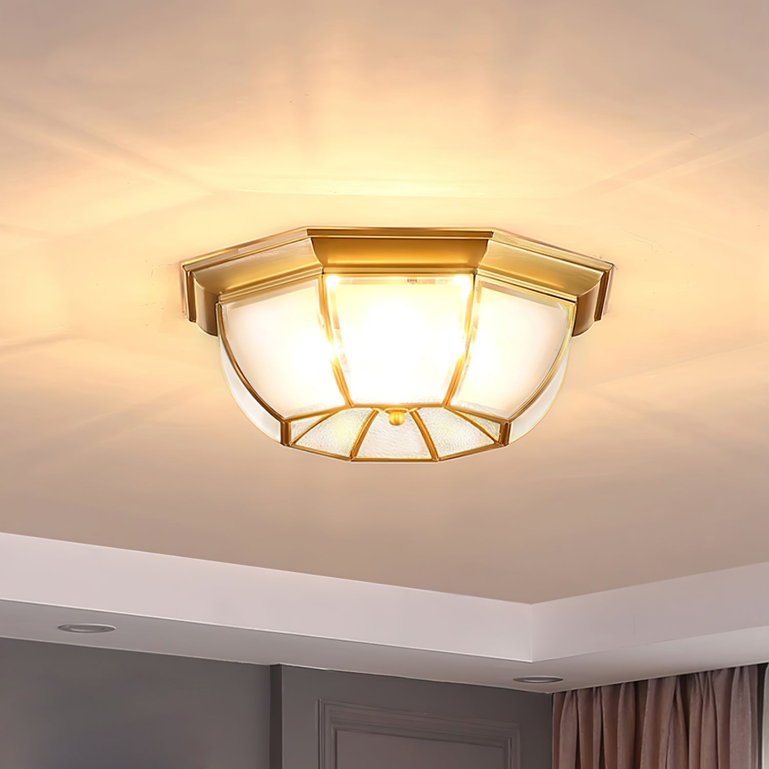 Vorenis Bowl Shaped Brass Glass Ceiling Lamp-Neutral Decor