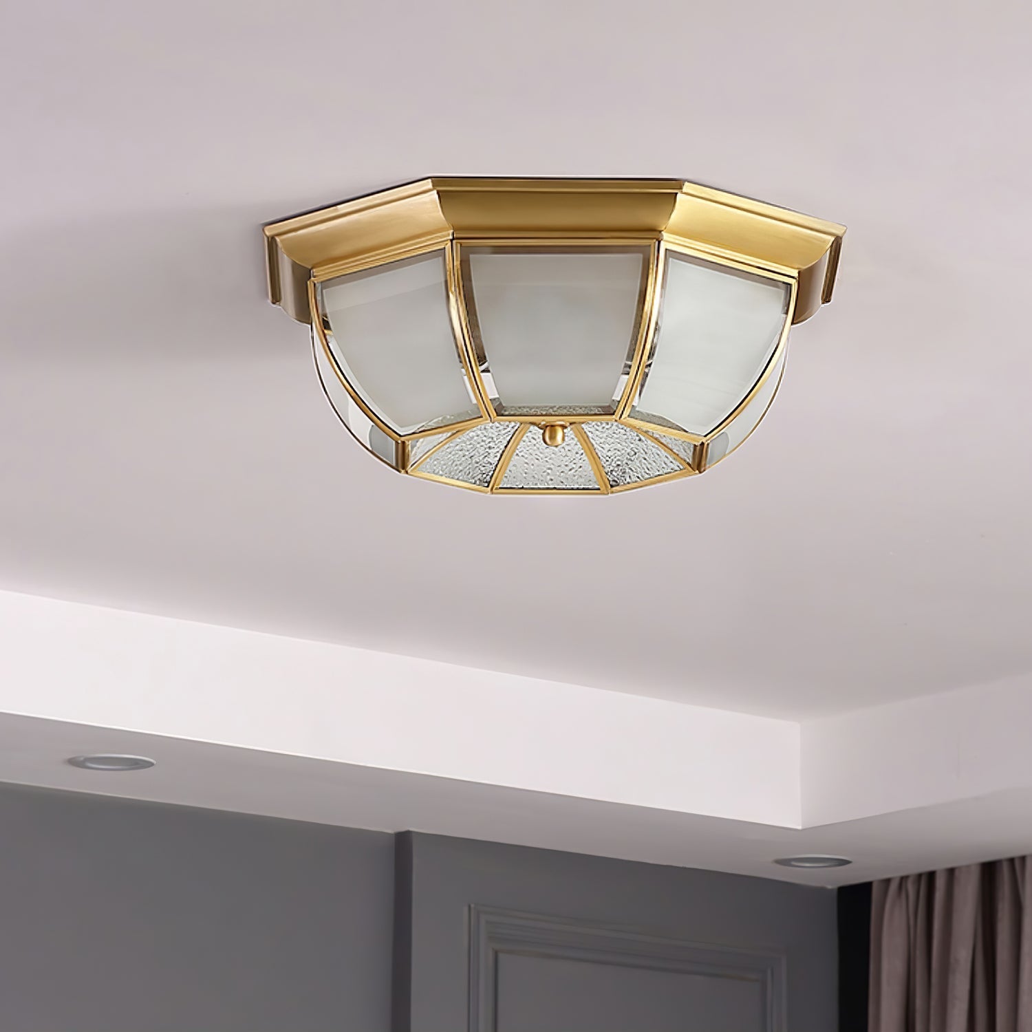 Vorenis Bowl Shaped Brass Glass Ceiling Lamp-Neutral Decor