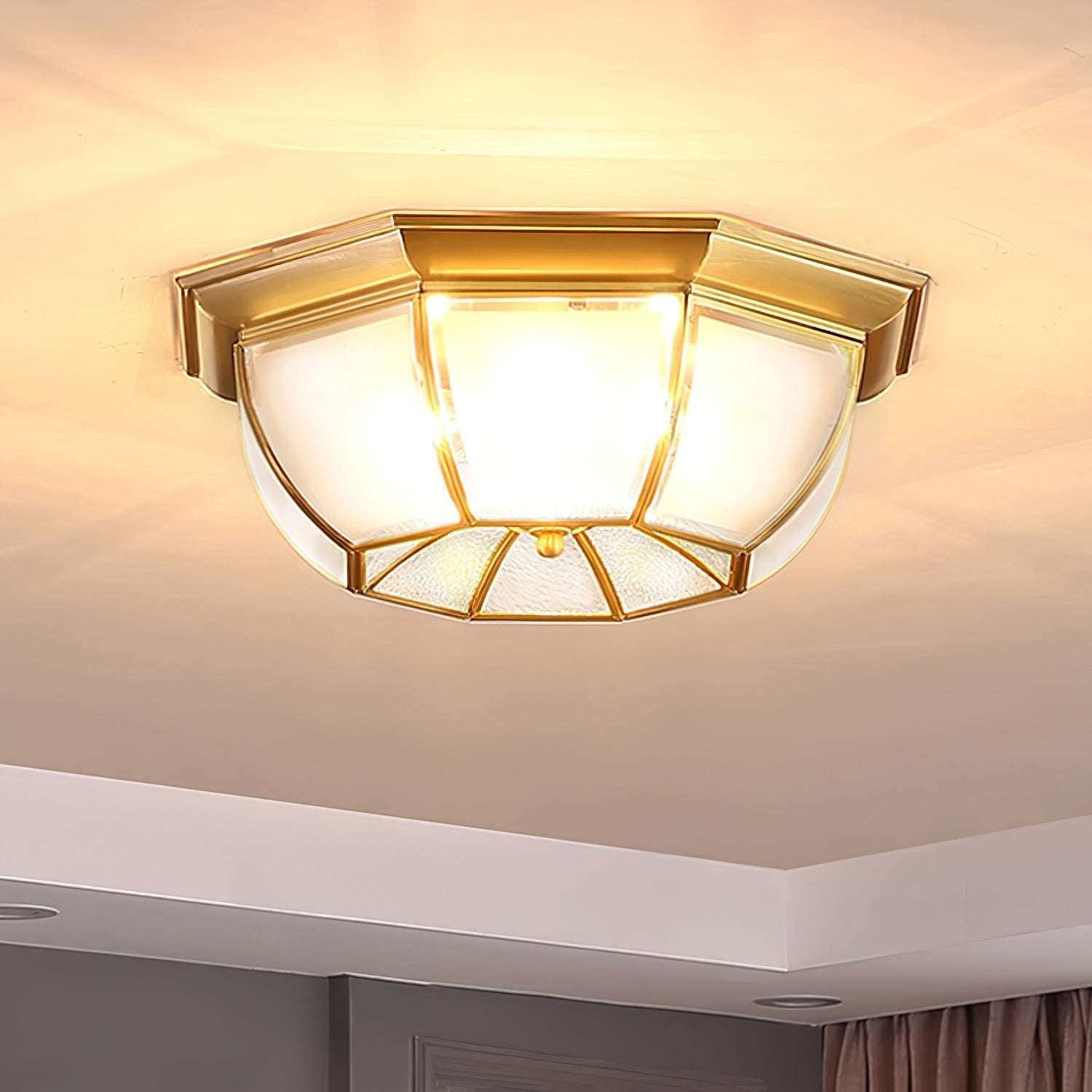 Vorenis Bowl Shaped Brass Glass Ceiling Lamp-Neutral Decor