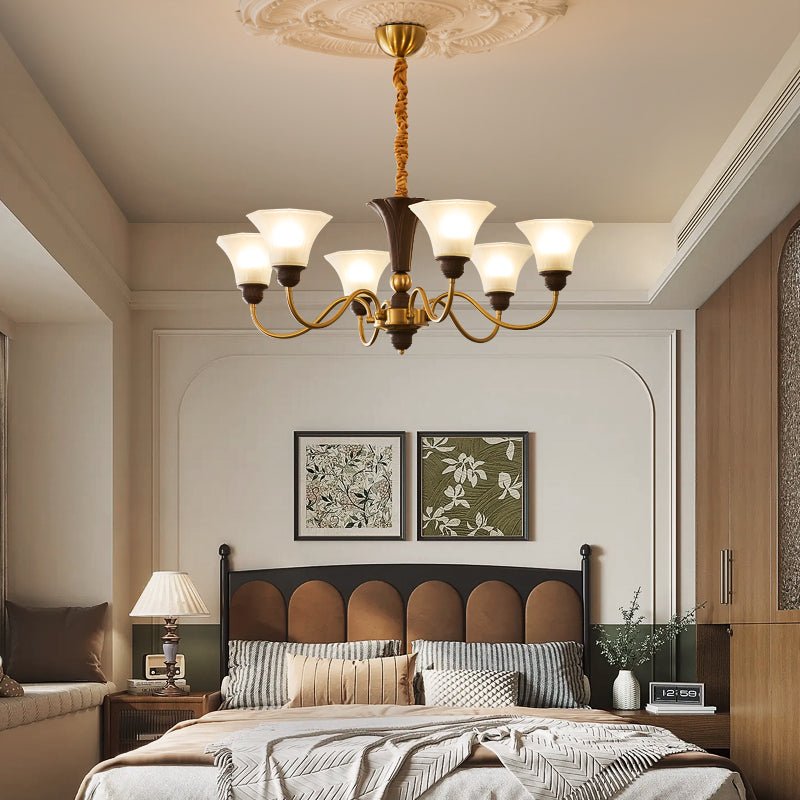 Ciphaen Traditional Elegance Vintage Wood Glass Chandelier-Neutral Decor