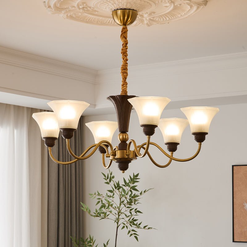 Ciphaen Traditional Elegance Vintage Wood Glass Chandelier-Neutral Decor