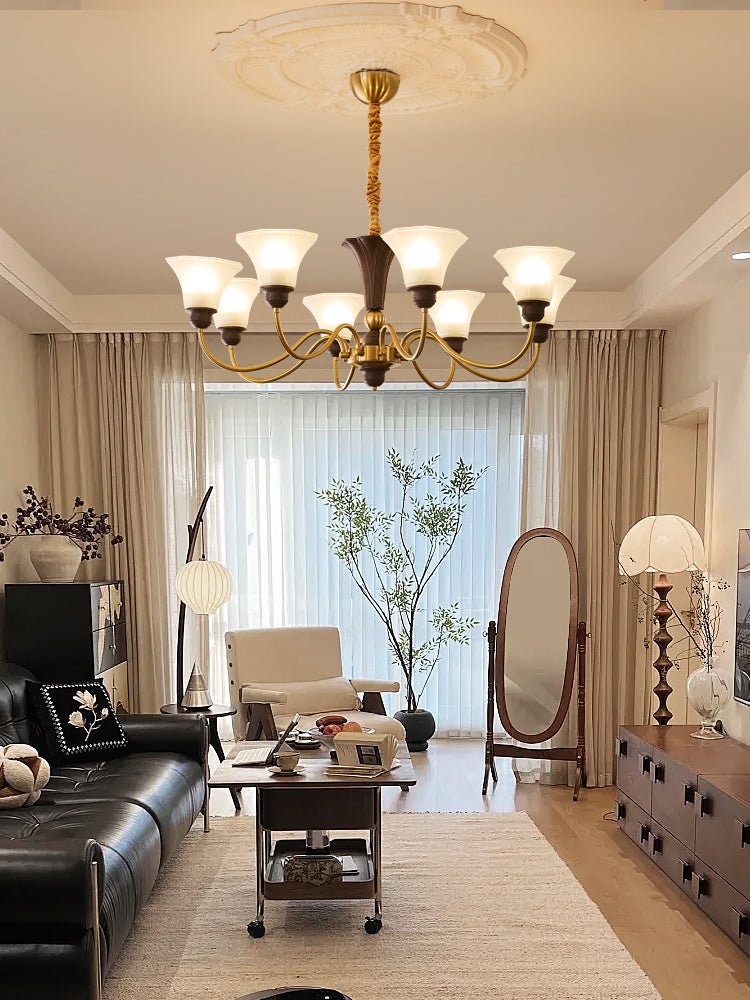 Ciphaen Traditional Elegance Vintage Wood Glass Chandelier-Neutral Decor