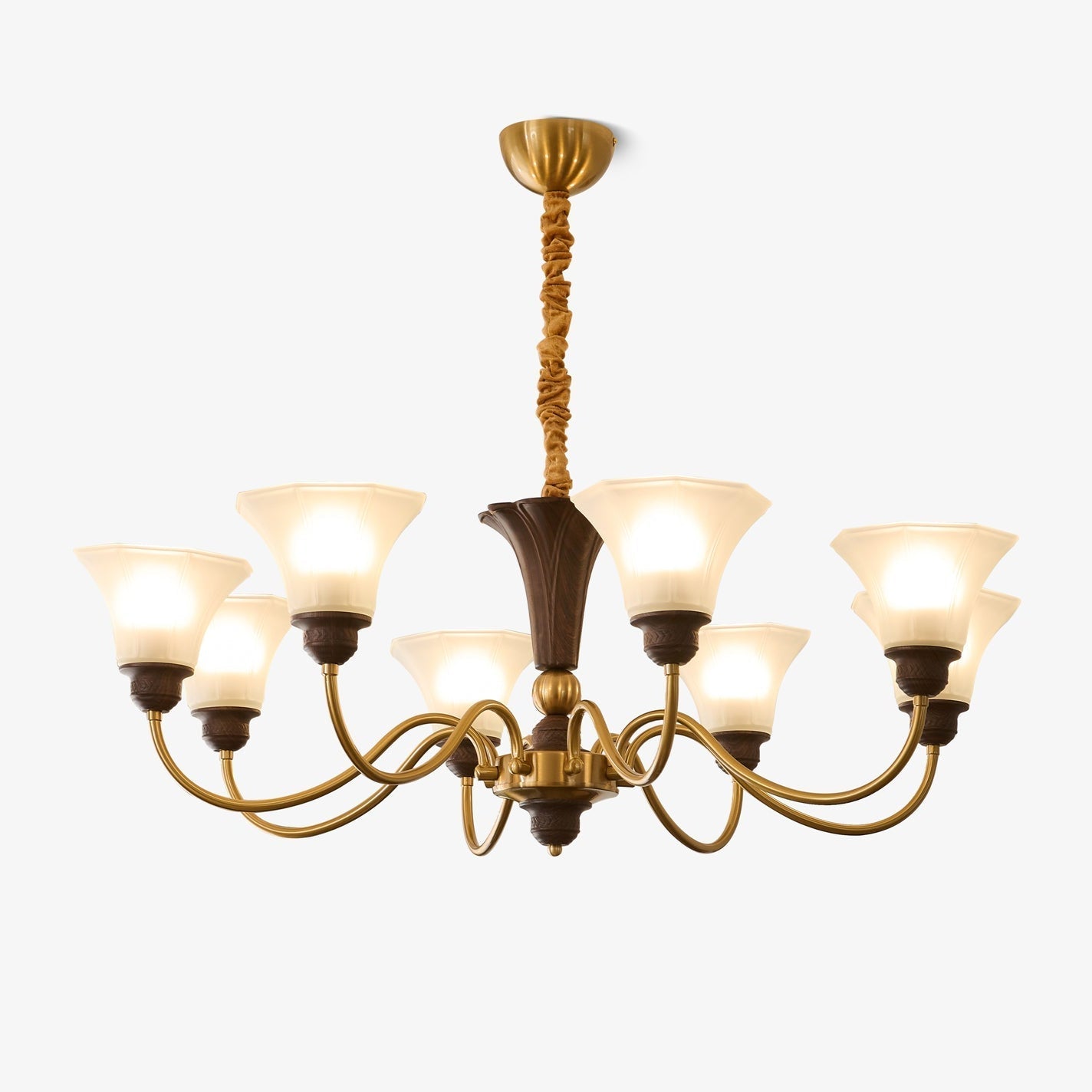Ciphaen Traditional Elegance Vintage Wood Glass Chandelier-Neutral Decor