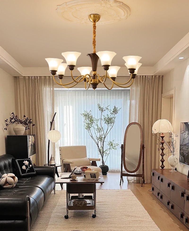 Ciphaen Traditional Elegance Vintage Wood Glass Chandelier-Neutral Decor