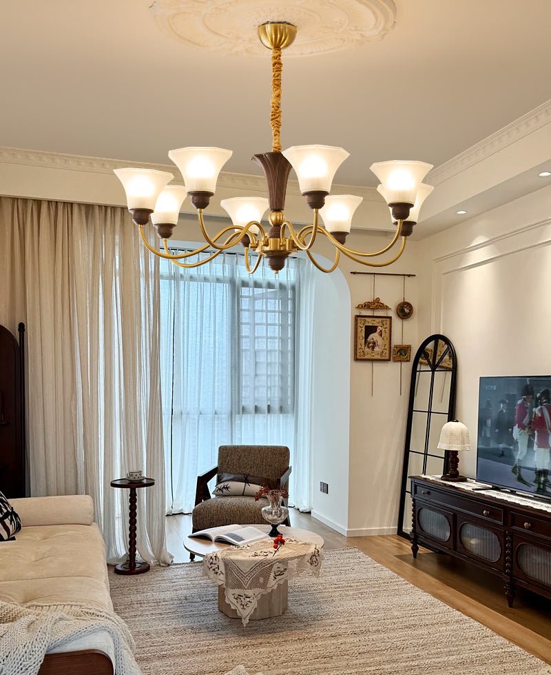 Ciphaen Traditional Elegance Vintage Wood Glass Chandelier-Neutral Decor