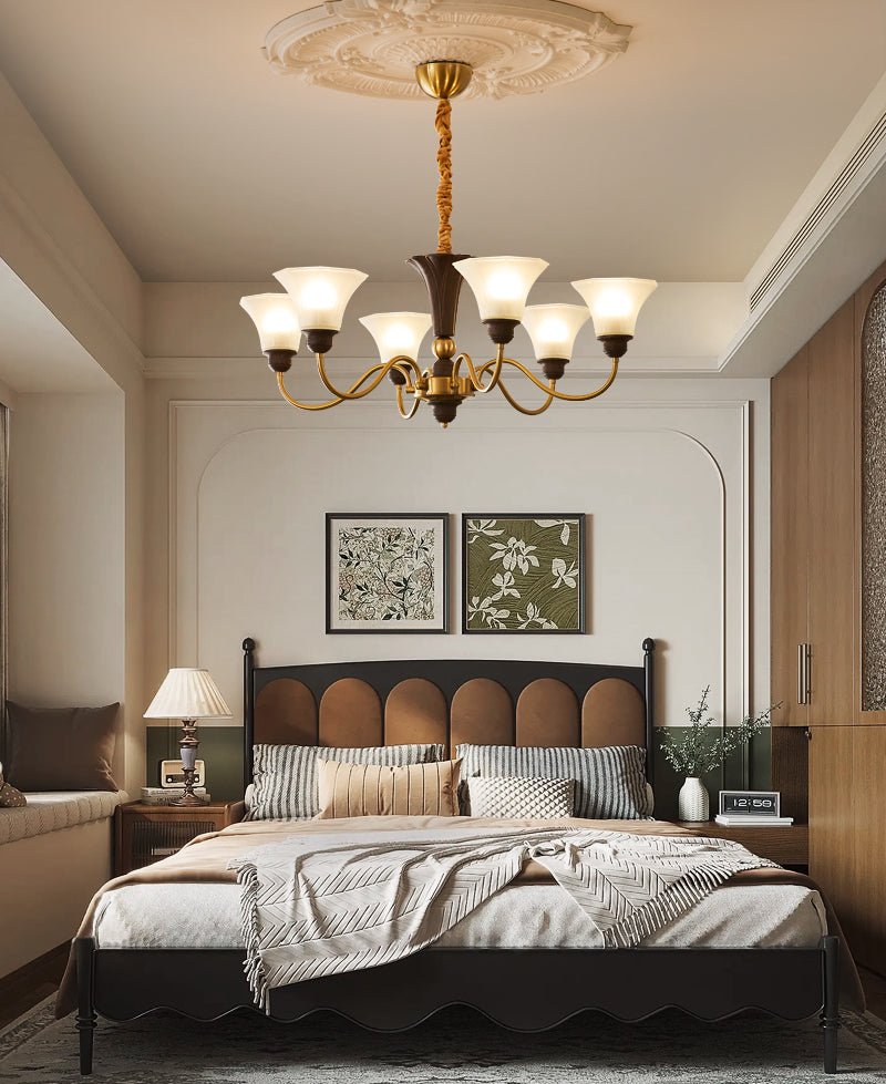 Ciphaen Traditional Elegance Vintage Wood Glass Chandelier-Neutral Decor