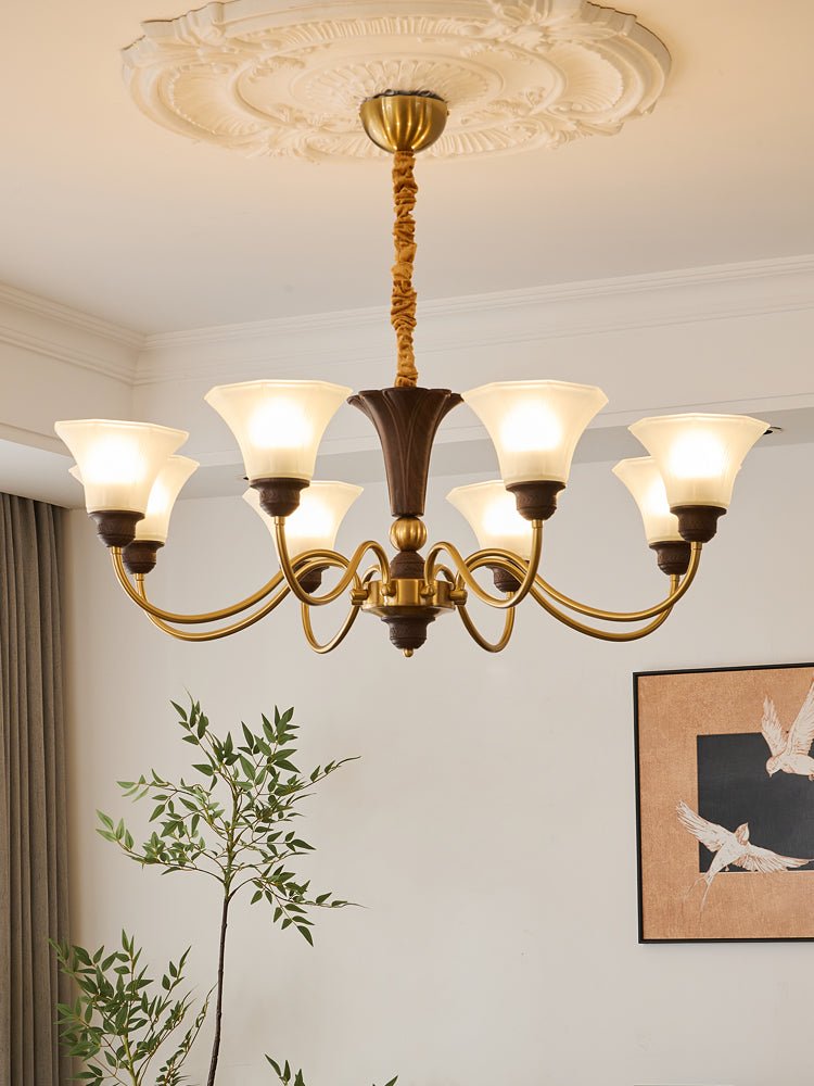Ciphaen Traditional Elegance Vintage Wood Glass Chandelier-Neutral Decor