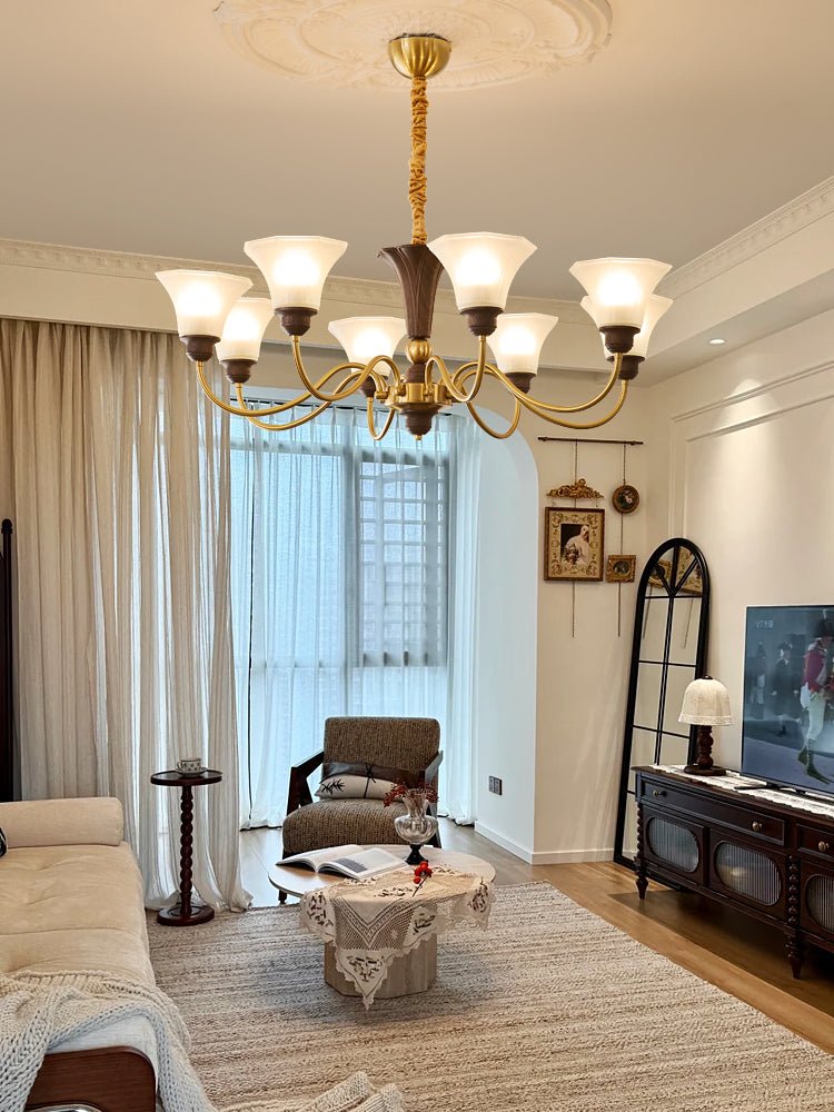 Ciphaen Traditional Elegance Vintage Wood Glass Chandelier-Neutral Decor