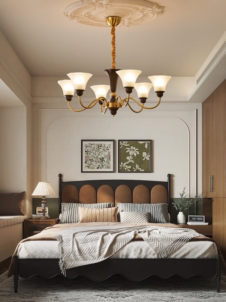 Ciphaen Traditional Elegance Vintage Wood Glass Chandelier-Neutral Decor