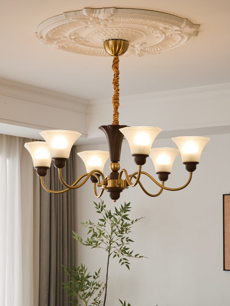 Ciphaen Traditional Elegance Vintage Wood Glass Chandelier-Neutral Decor