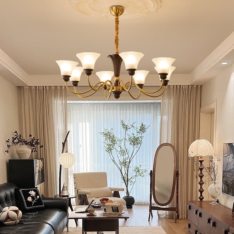 Ciphaen Traditional Elegance Vintage Wood Glass Chandelier-Neutral Decor