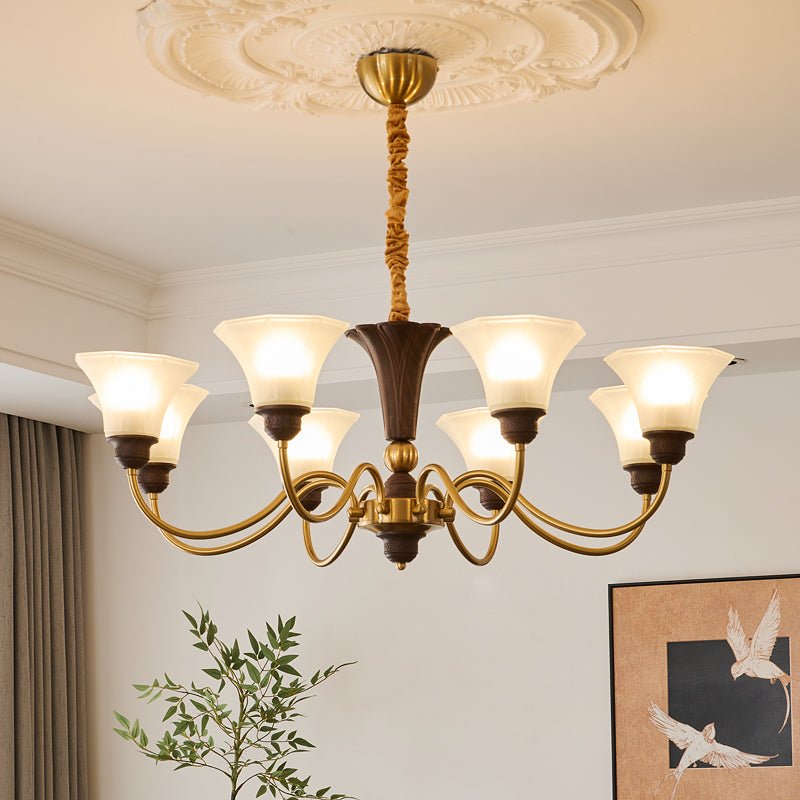 Ciphaen Traditional Elegance Vintage Wood Glass Chandelier-Neutral Decor