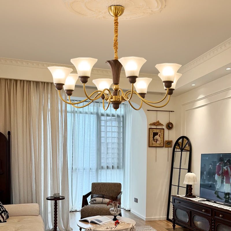 Ciphaen Traditional Elegance Vintage Wood Glass Chandelier-Neutral Decor