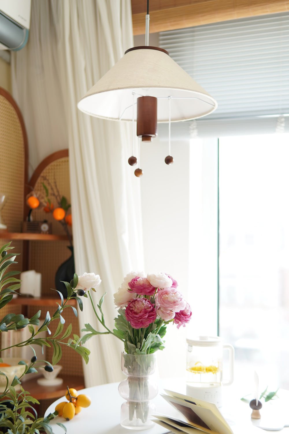 Zathee Nordic Art Classic Wood Fabric Pendant Lamp-Neutral Decor