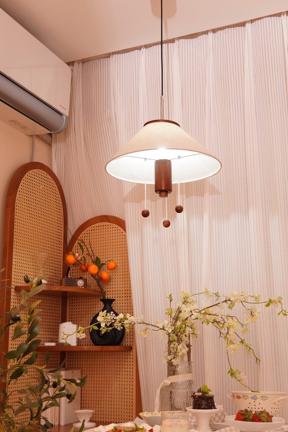 Zathee Nordic Art Classic Wood Fabric Pendant Lamp-Neutral Decor