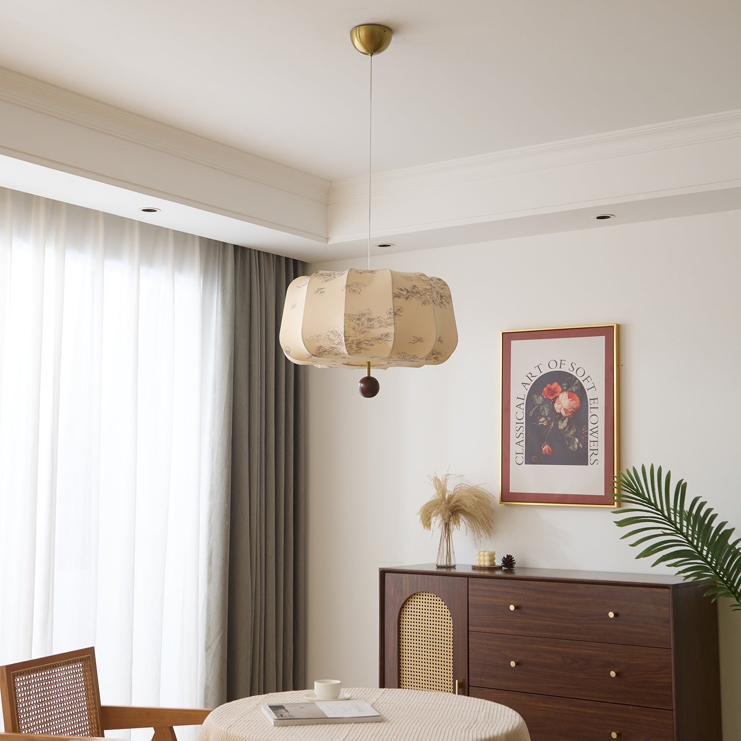 Divelo Wood & Fabric Pendant Light-Neutral Decor