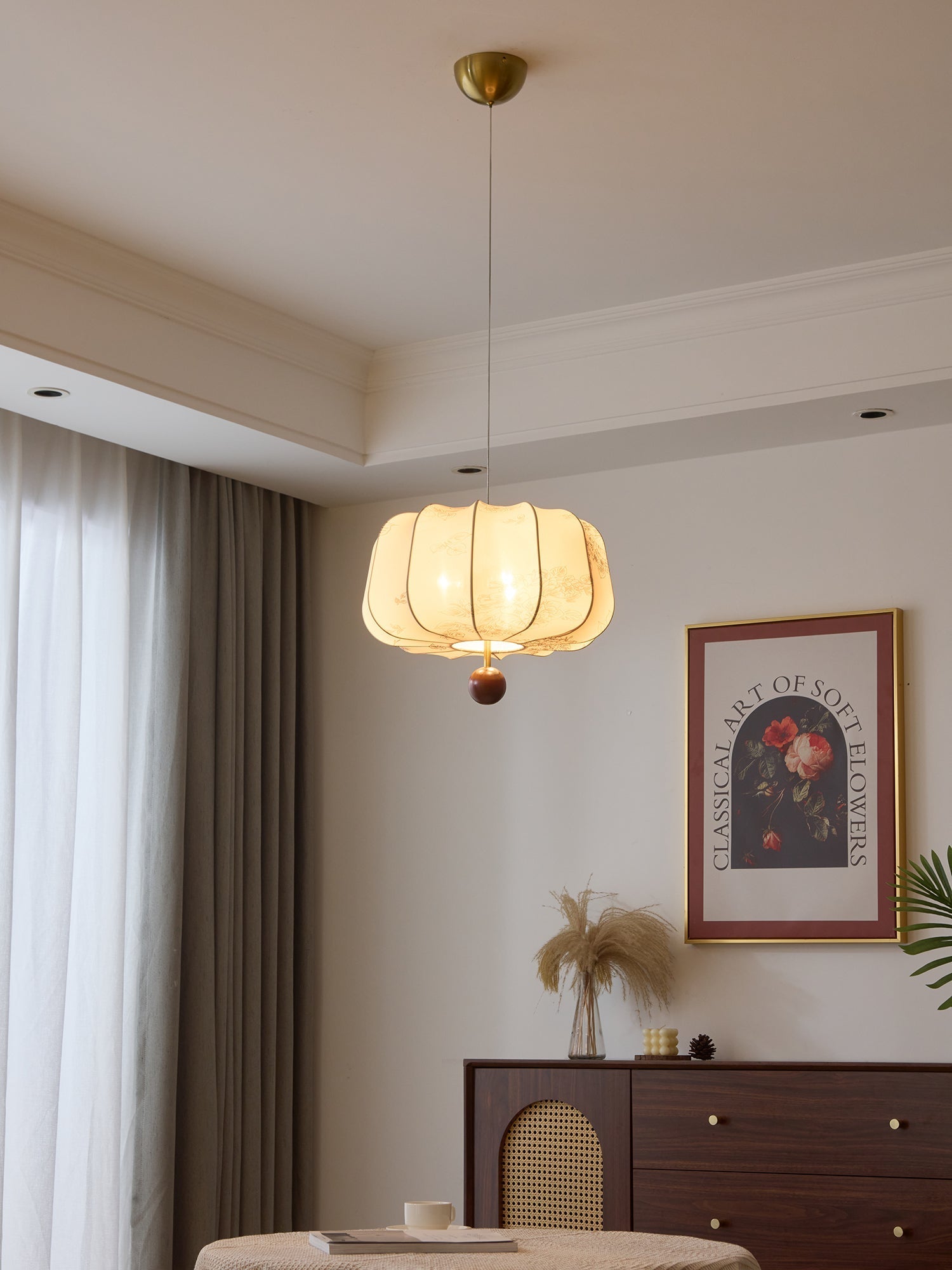 Divelo Wood & Fabric Pendant Light-Neutral Decor