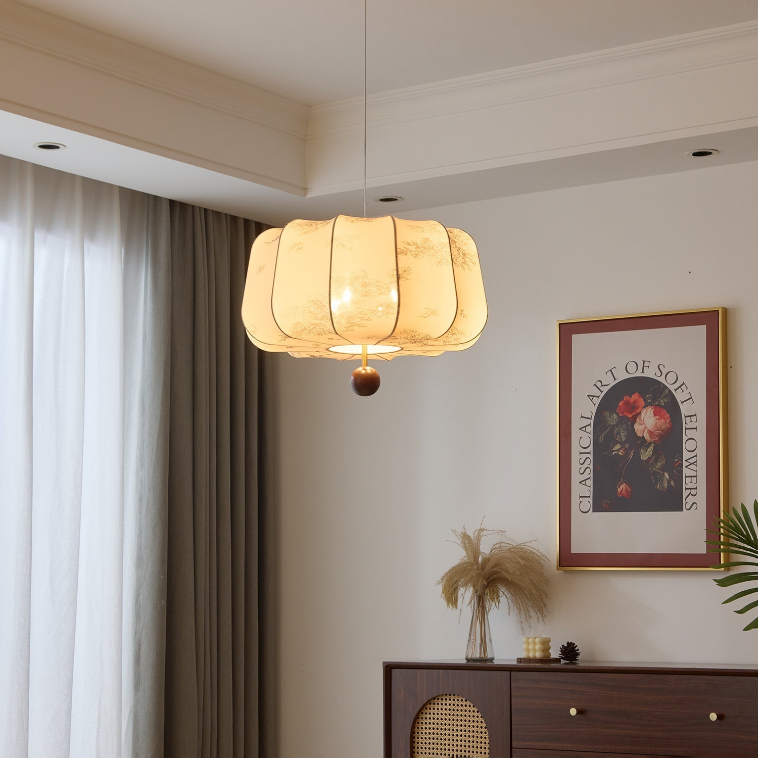 Divelo Wood & Fabric Pendant Light-Neutral Decor