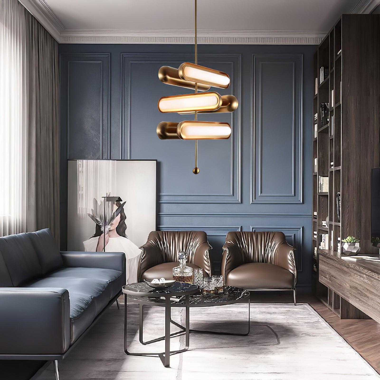Lyvinaris Geometric Brass Linear Pendant Light-Neutral Decor