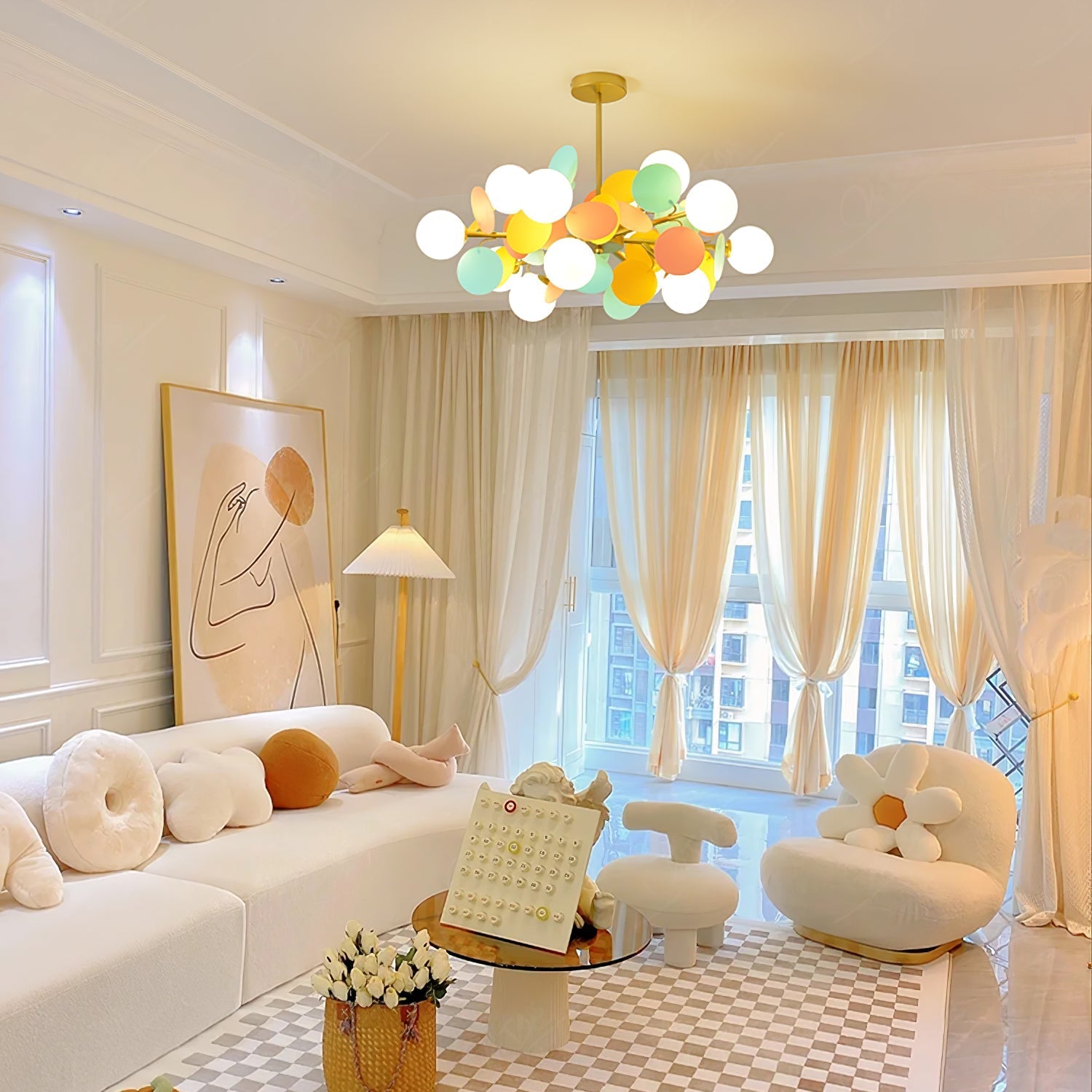 Tide Chandelier Off White Tree Eight Open Shades-Neutral Decor