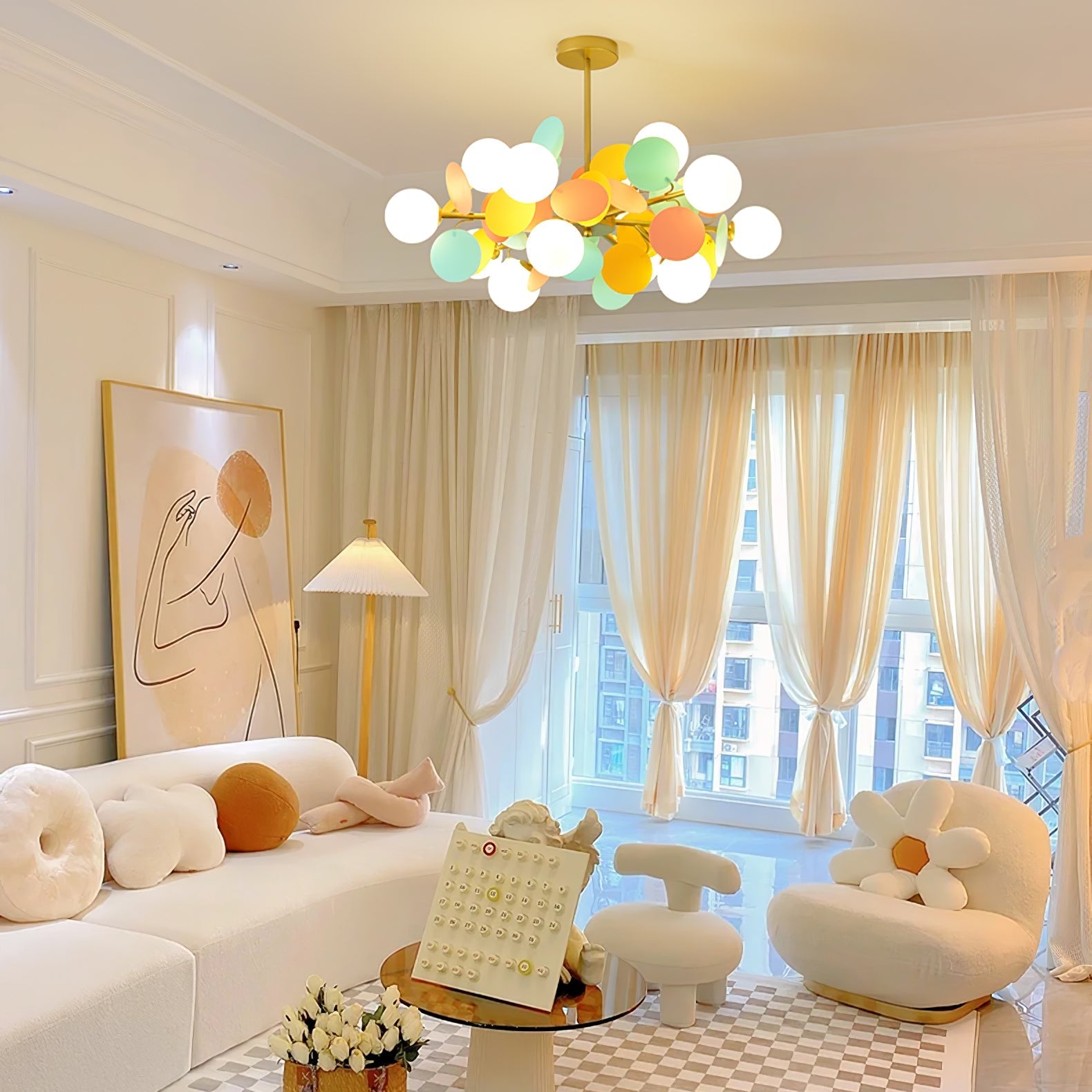 Tide Chandelier Off White Tree Eight Open Shades-Neutral Decor